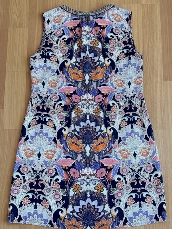 DR2 Women’s M Navy Blue Floral Paisley Boho Sleeveless Shift Dress Medium - Picture 2 of 13